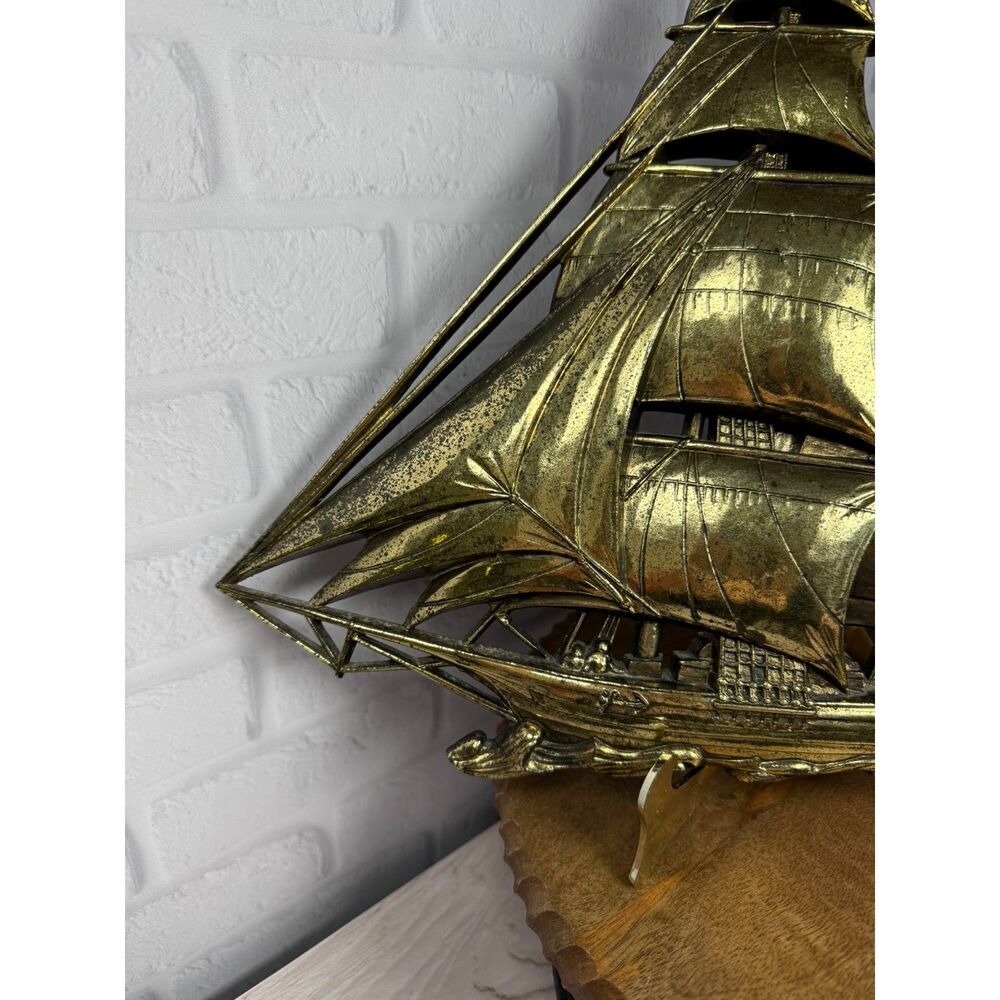 VTG MCM Gold Boat Ship Wall Art Nautical Beach House Syroco 1962 Mid Century - Picture 2 of 12